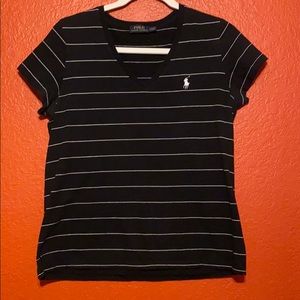 Polo Black V-Neck T-Shirt with White Stripes
